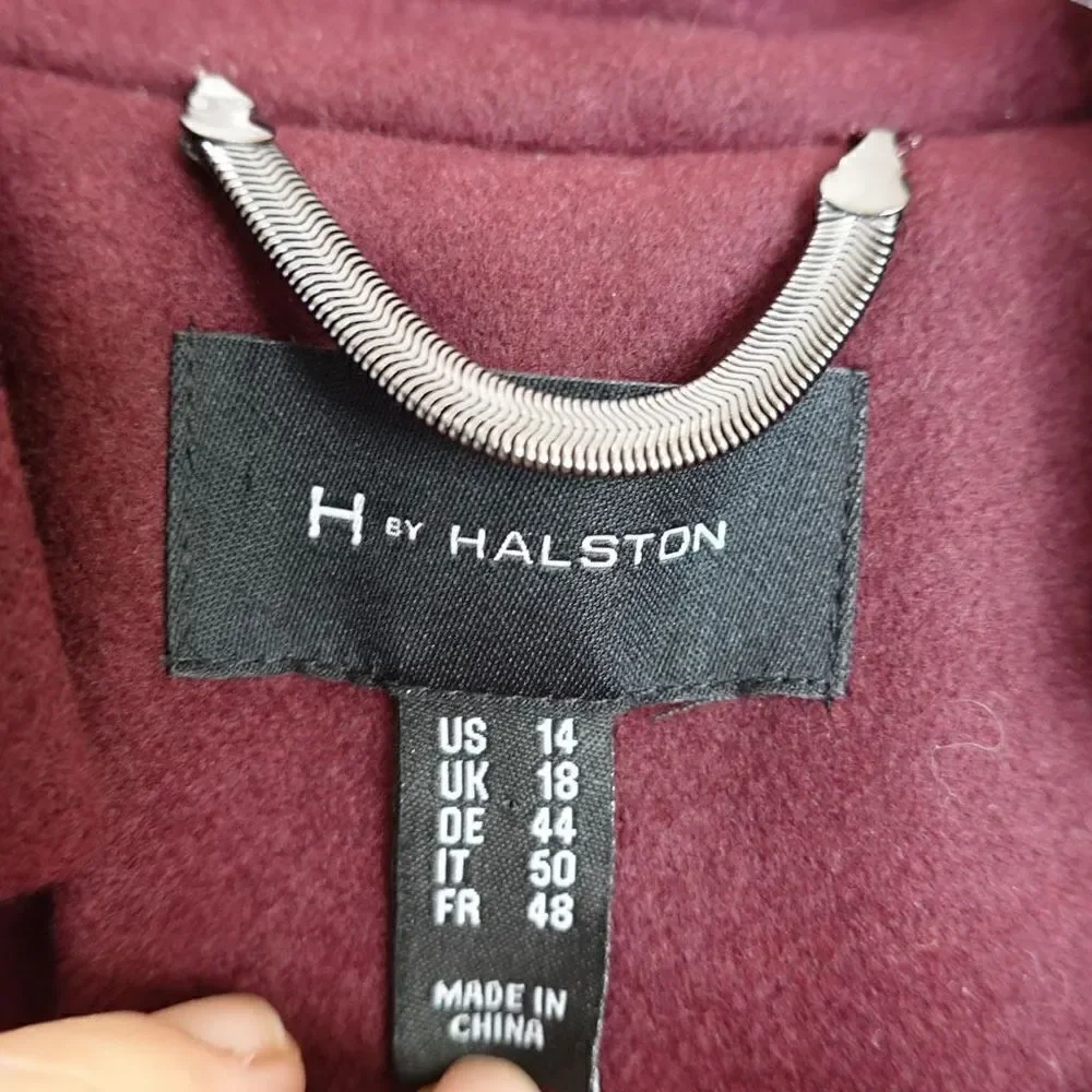 H by Halston Knee Length Snap Front Coat with Notch Collar Maroon Burgundy Size